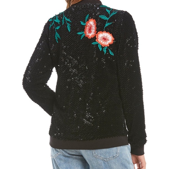 Gianni Bini Embroidered Sequin Bomber Jacket NEW - Picture 3 of 4